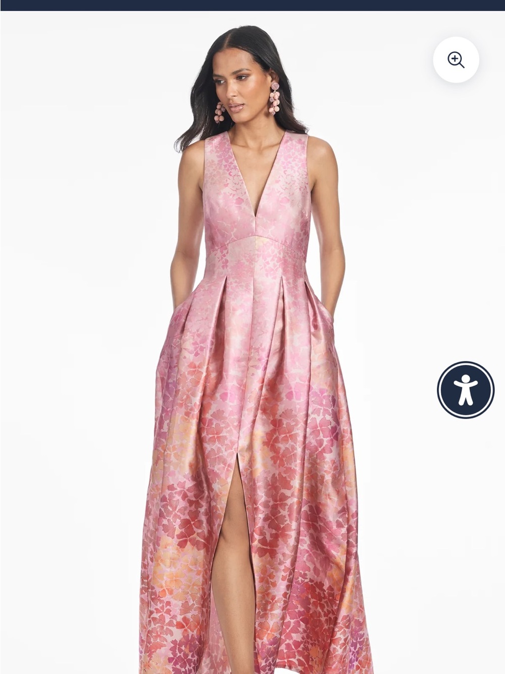 Sachin + Babi Pink Floral V-Neck Ball Gown with Front Slit